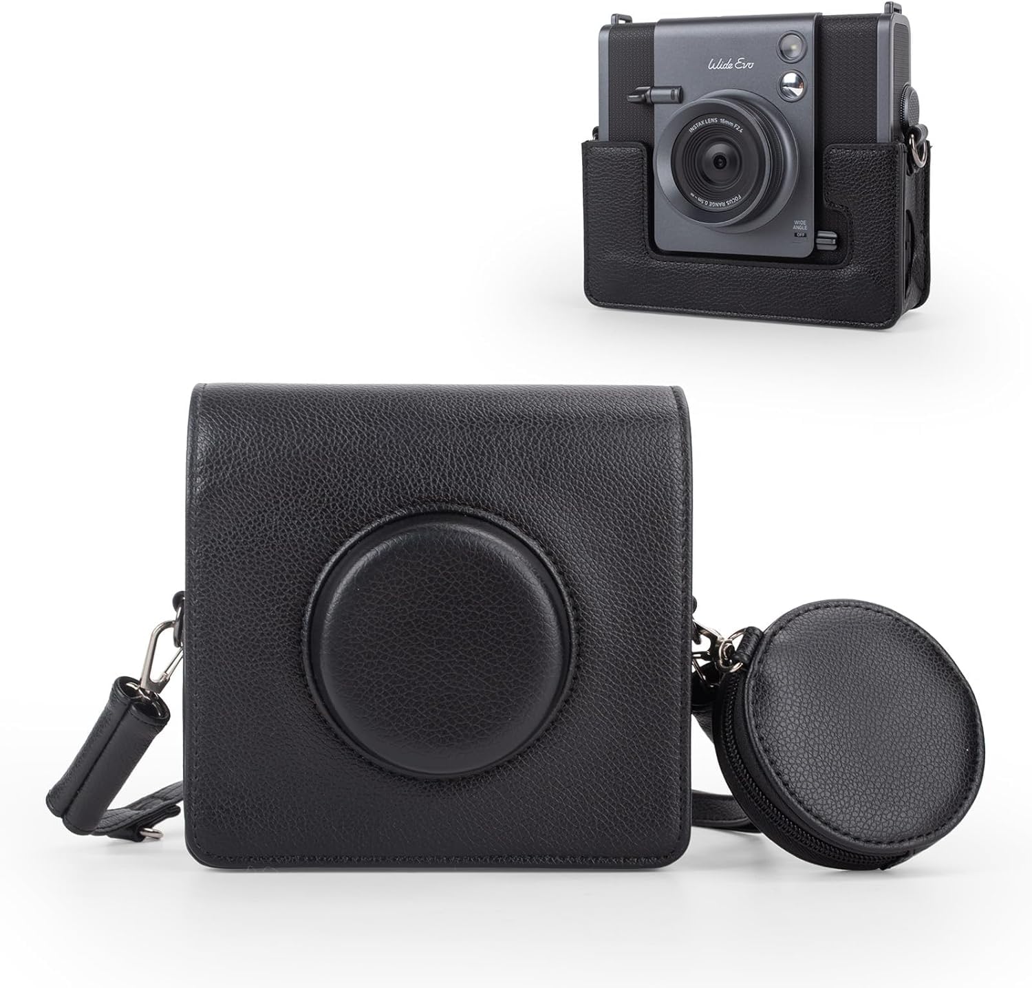 

kinokoo Instax Wide Evo Case, Protective Bag for Fuji Instax Wide Evo, PU Leather with Adjustable Shoulder Strap and Storage Pocket (Black)