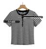 Modal Cotton Women's Striped Short-Sleeve Summer T-shirt 2025 Mom's Casual Elastic Blouse