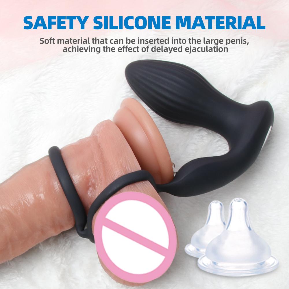 Anal Plug Vibrator Male Prostate Massager Double Cock Testicular Ring Ass Dilator Silicone Delay Ejaculation Male Adult Sex Toys