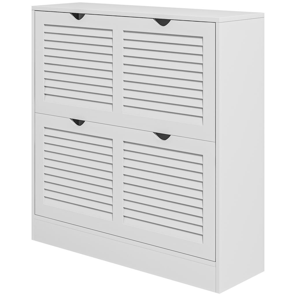 2 Drawers Entryway Shoe Cabinet, Narrow Shoe Storage Cabinet with 2 Flip Drawers, Louvred Door Design and Adjustable Shelves for 16 Pairs of Shoes