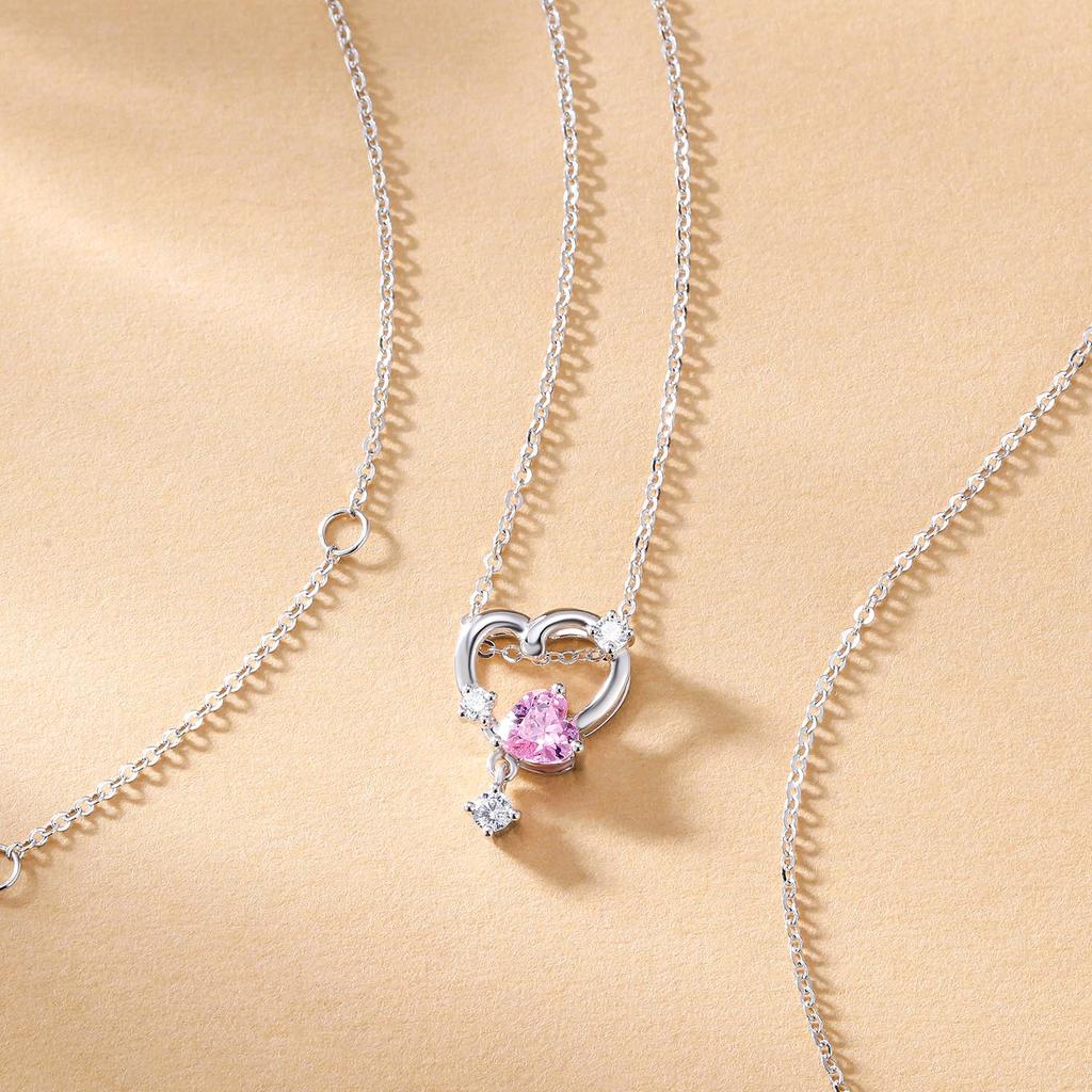 FANCIME Platinum Necklace with November Birthstone Heart Open Heart Diamond and Zirconia PT950 Silver Amulet Gift Wrapping Included Women's Topaz,
