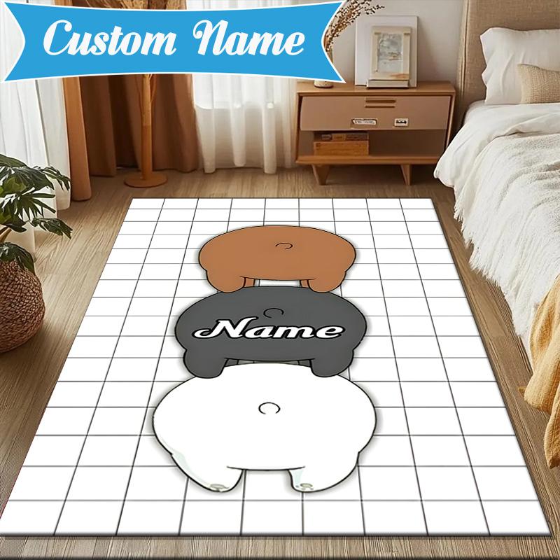 Custom Name Friends Forest Brown Bear Rug for Living Room, Game Rooms, Office, Bedroom, Floor Mat Playful Design, fan gifts Christmas decor