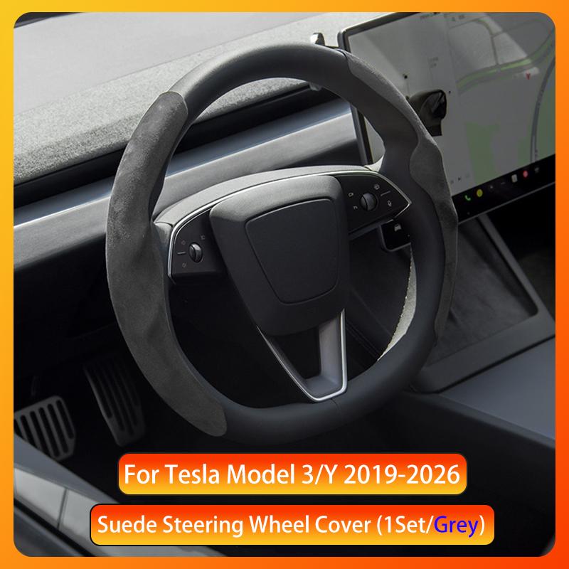 For Tesla Model 3/Y Highland Juniper Steering Wheel Cover Suede Sport Steering Wheel Cover All Season Universal Car Accessories
