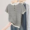 Women's Striped Color-block Knit Short Sleeve Top