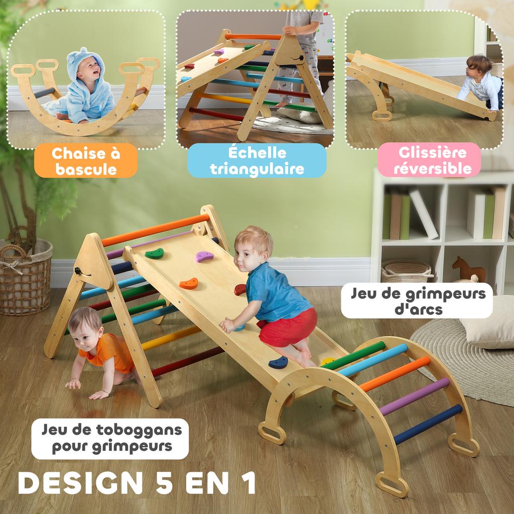 Children's Climbing Arch, 5-in-1, Triangle, Reversible Ramp, Slide, Seesaw, Multicolor