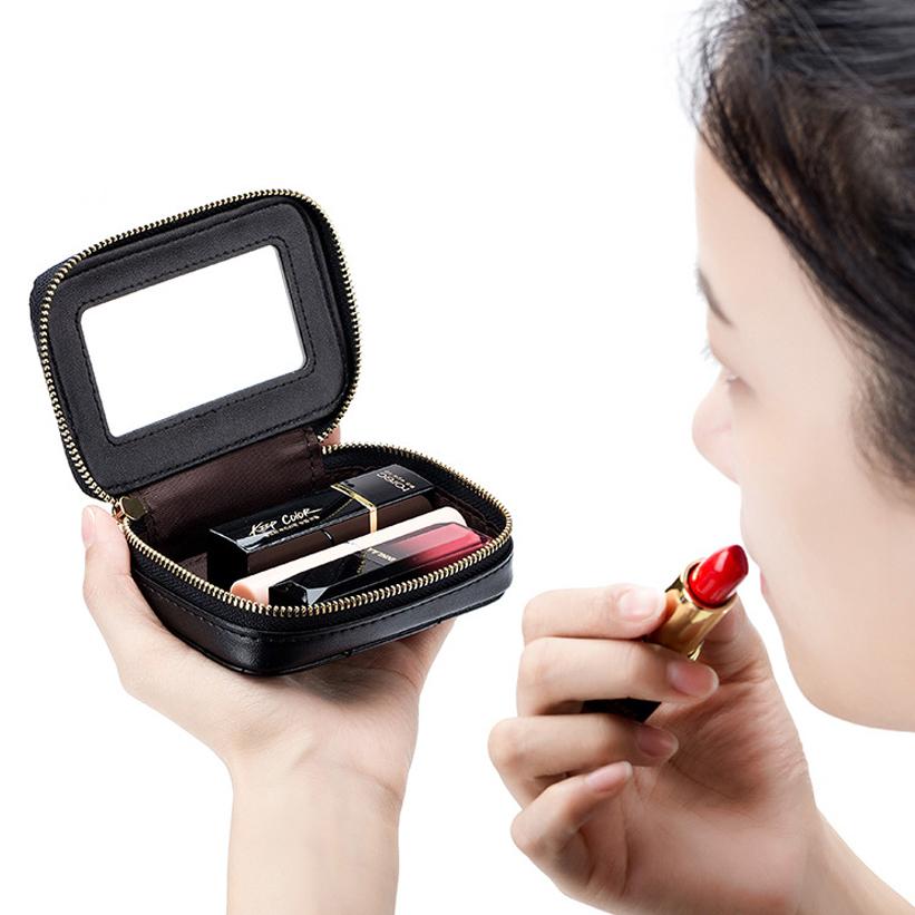 New Women Genuine Leather Quilted Lattice Mini Bag Fashion Portable Lipstick Cosmetic Pouch Storage Bag for Coin Change Earphone Keys