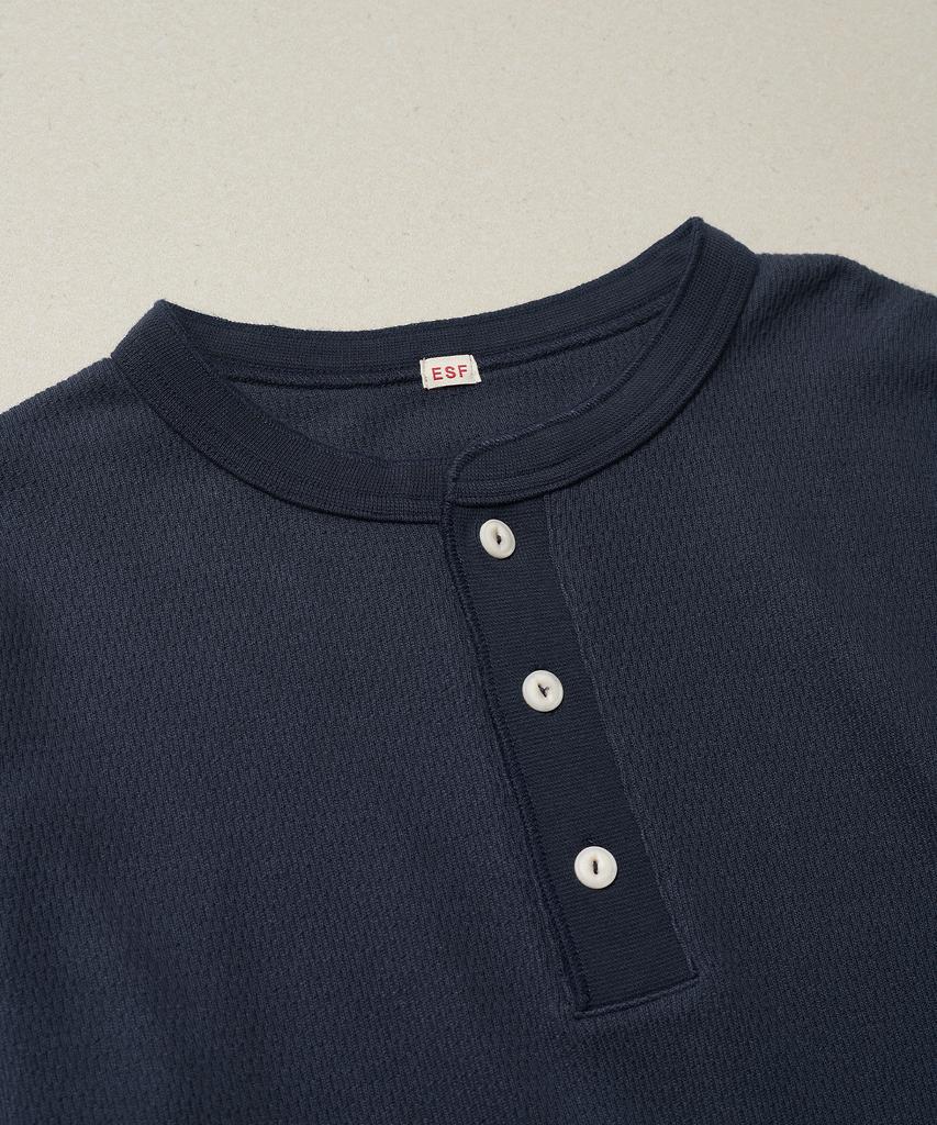 ESFAI Waffle Henley Neck Ls T Shirt (Dark Navy)