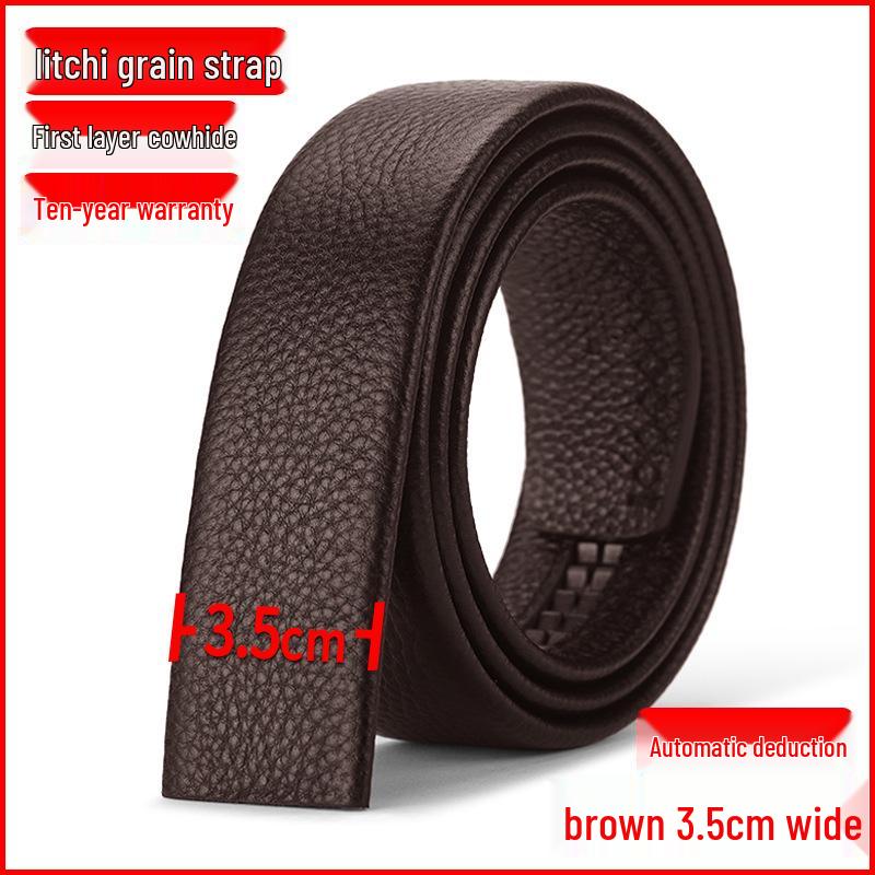 Men's Genuine Leather Cowhide Belt with Automatic Buckle, Youth Style, Lychee Pattern.
