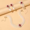 Water Drop Imitation Pearl Necklace Earrings Set Bridal Rhinestones Pearl Clavicle Chain Jewelry Women
