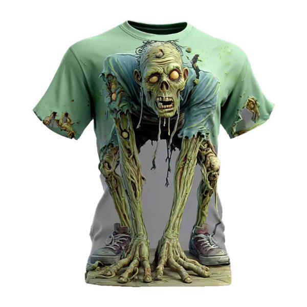 

European & American Halloween 3D Skull Print Men s Short Sleeve T-shirt - Horror Party Streetwear Festival Top S