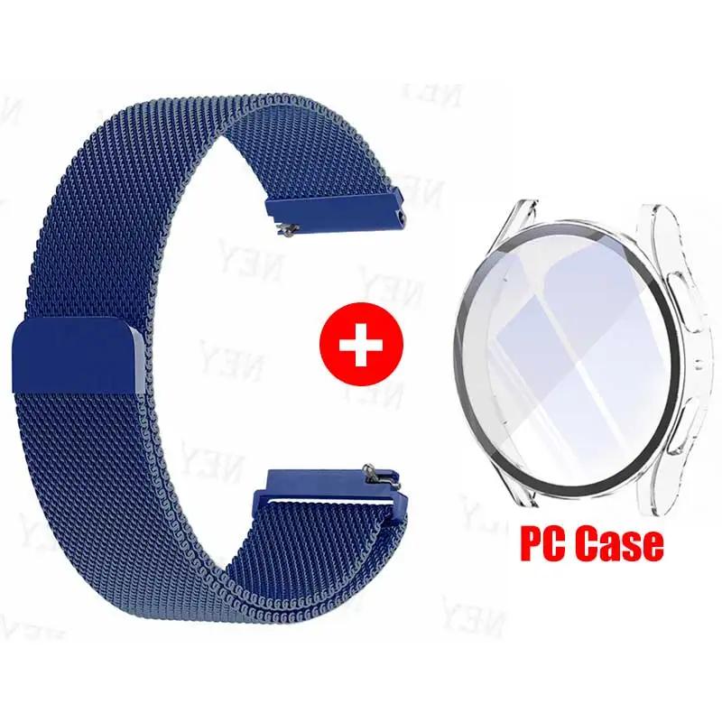 Glass Case+Strap for Samsung Galaxy Watch 7 6 5 4 40mm 44mm Milanese Loop 20MM Band PC Protector Cover Bumper Galaxy Watch 6 5 4