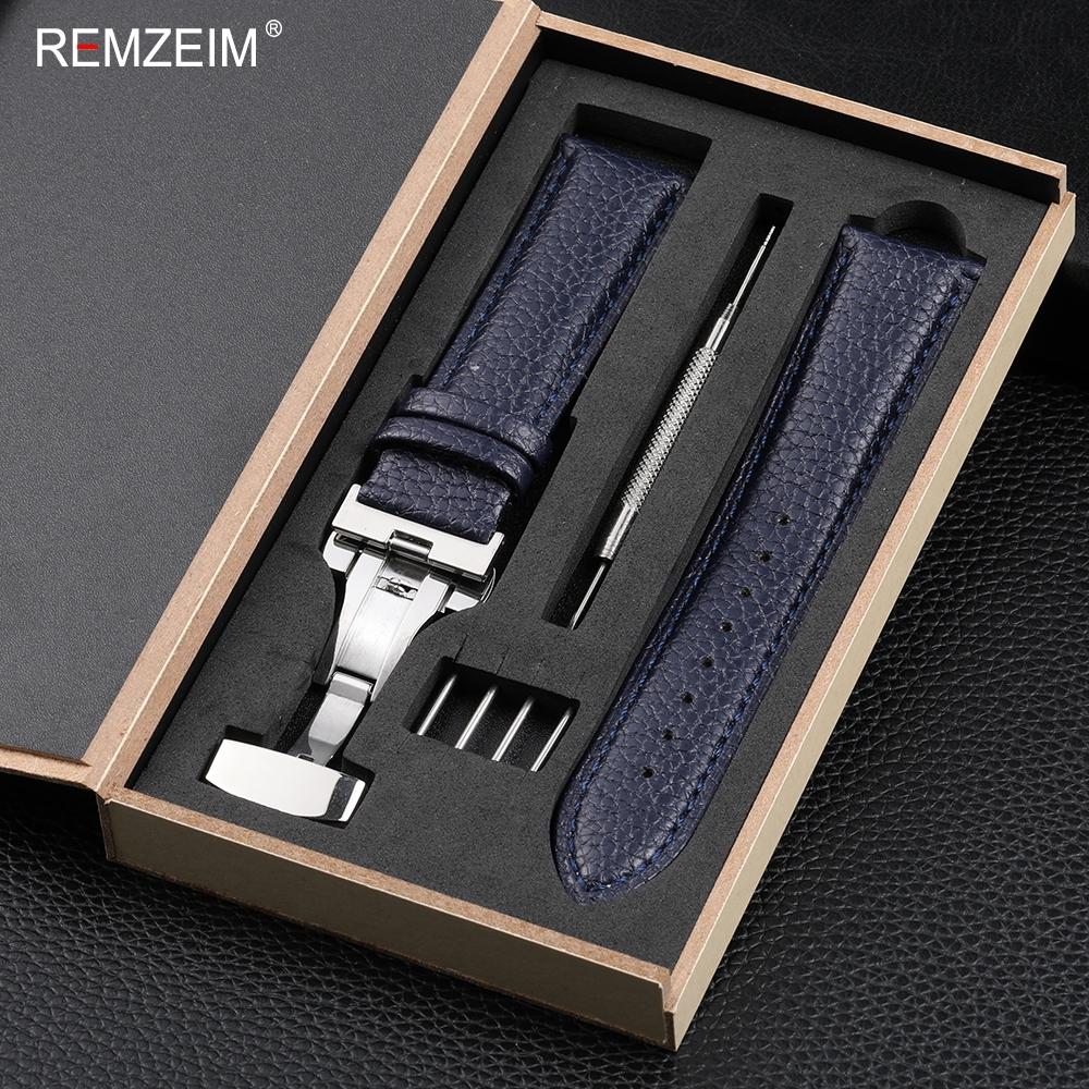 Litchi Pattern Design Leather Wrist Band 18mm 20mm 22mm Men Women Strap with Butterfly Buckle Gift Box Packaging Watchband