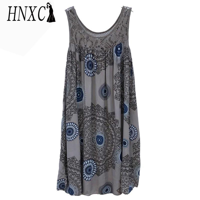 HNXC Women's Fashion Summer Spring Solid Color Print Sleeveless O-Neck High Waist Casual Dresses
