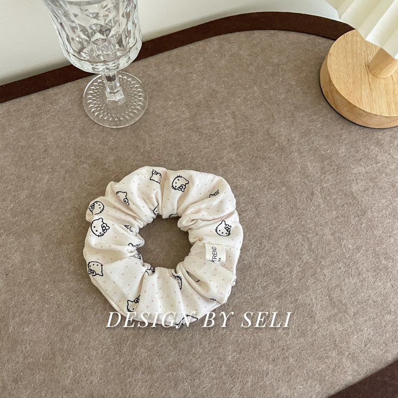 Korean Style Cute Cartoon Cat Polka Dot Scrunchie Sweet Hair Tie For Women