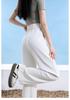 Women's Plus Size Black Ice Silk Wide-Leg Summer Pants - Loose, Slimming, High Elastic, Cool Straight-Leg Design.