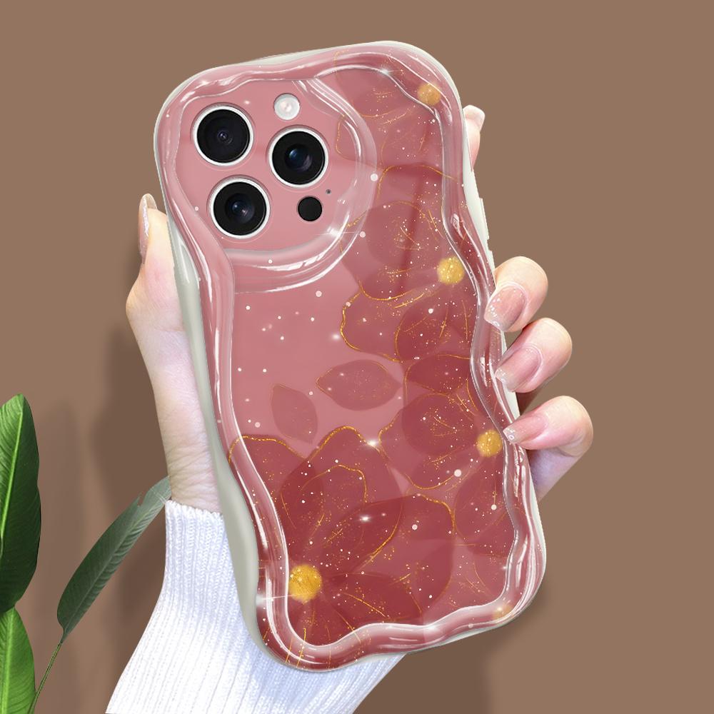 For iPhone 16 15 14 Samsung S25 S24 S23 A06 A13 A14 A15 A16 A55 Redmi 14C 13C Note 14 13 12 Cream Texture Wavy Edge Flower Design Soft Phone Case