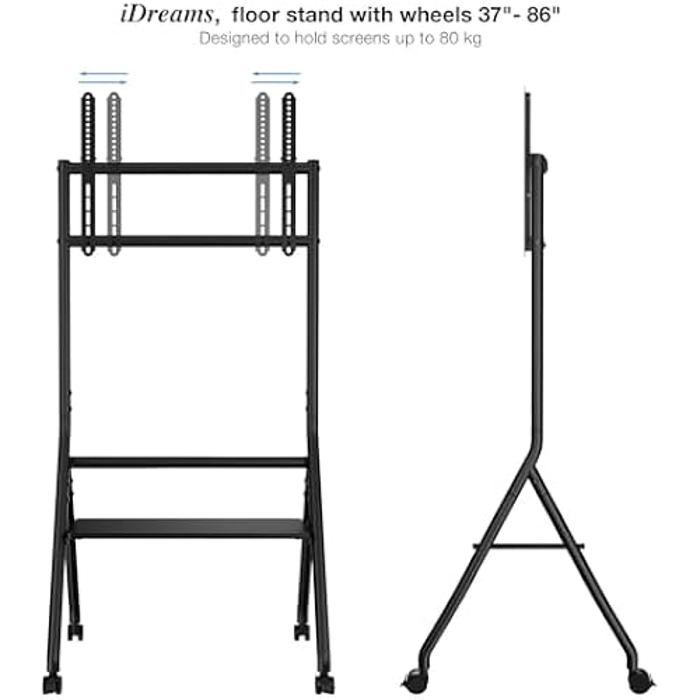 TV-Halterung - TOOQ - IDREAMS - Bildschirme 37-86 Zoll - Kapazität 176 lbs - Feststellbare Rollen