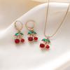 Sweet Cherry Necklace And Earring Set For Women Cute Fruit Jewelry Summer Accessories