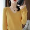 Women's V-Neck Cashmere Sweater - Slim Fit Long Sleeve Knitwear, Korean Style for Spring & Autumn