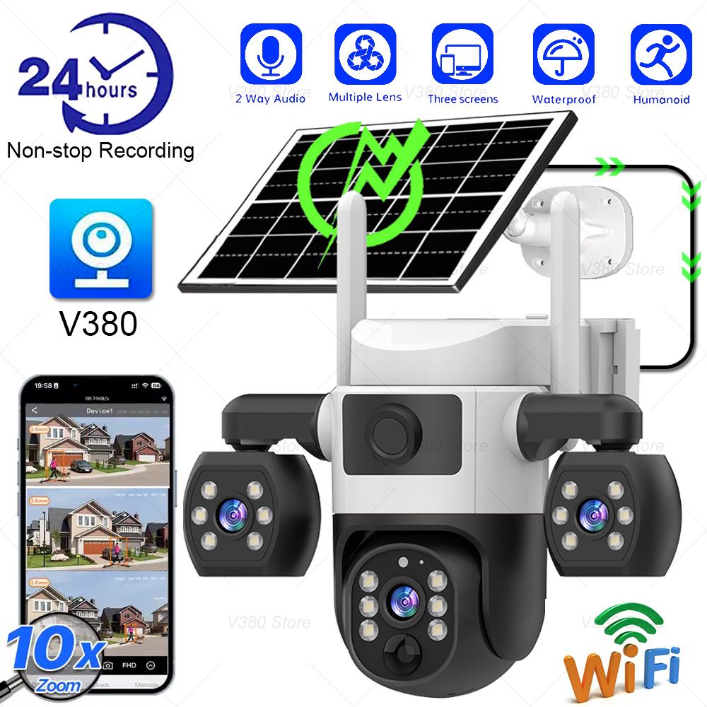 V380 PRO WiFi Fotocamera Solare Sicurezza Smart Home Protezione Rilevamento Umano AI 3 Lenti 360 Monitor Telecamere IP Sorveglianza Video Monitoraggio