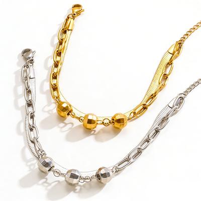 Female Style Bead Double-layer Stainless Steel Bracelet Snake Bone Chain Jewelry Accessory