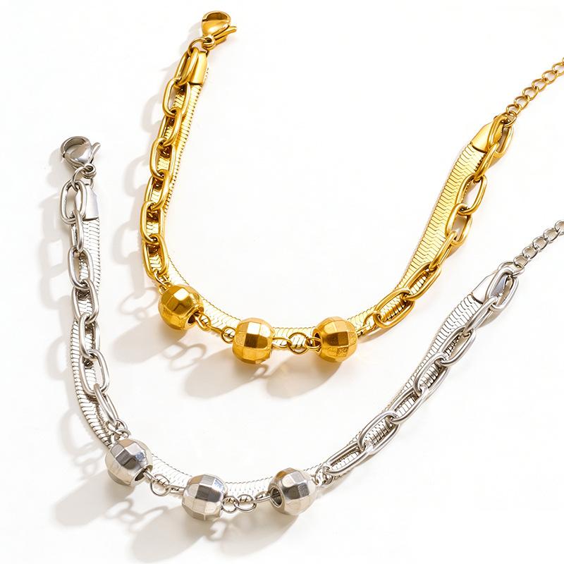 Female style bead double-layer stainless steel bracelet snake bone chain jewelry accessory