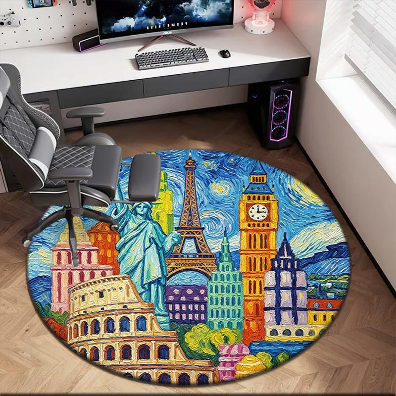 1pc Patriotic Theme Statue of Liberty Round Carpet Painted Printed Circular Carpet, Home Door Mat, Outdoor Travel Protection Carpet