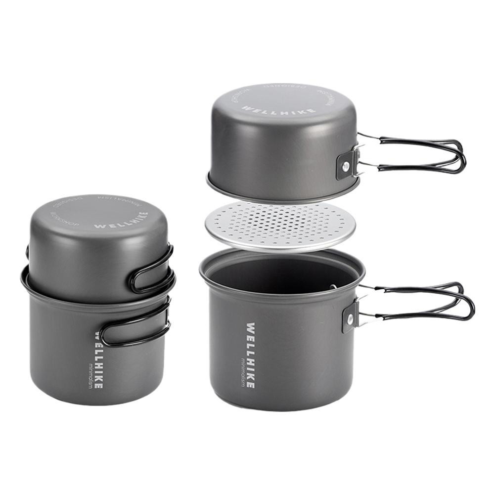 2 Stück Camping Kochgeschirr Topf mit Griff Reise Geschirr Topf Aluminiumlegierung Picknick Hitze Kocher für Trekking Wandern