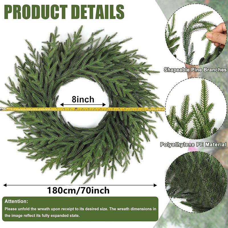 180cm Christmas Wreath Front Door Decoration Artificial Green Pine Wreath for Xmas Home Indoor Walls Decoration 2025 Navidad