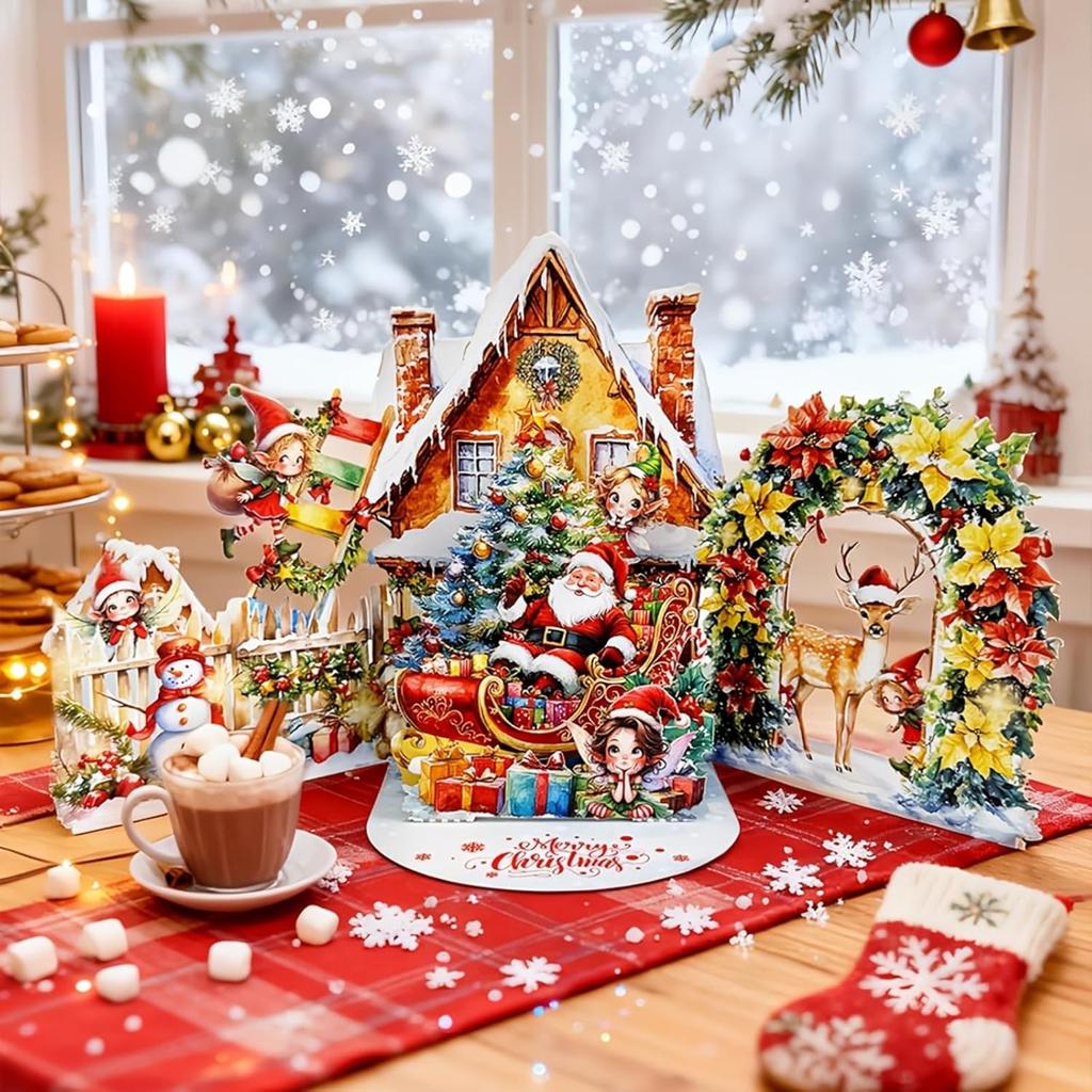 3d Christmas Card Unique Pop-Up Santa Claus Card Christmas Greeting Card Three-Dimensional For Decor Gifting Christmas