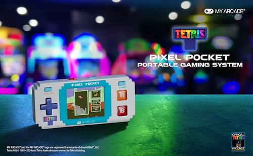 Tetris Pixel Player: Officially Licensed Tiny Tetris Video Game, Strategic Puzzle Game with 10 Bonus Games, Portable Keychain Arcade Game for Kids and
