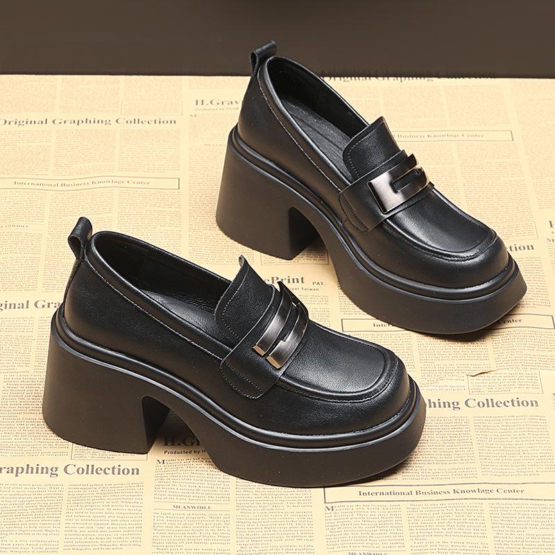 Thick-soled Loafers for Women Spring New British Style Muffin Height Increasing Women's Platform Shoes Genuine Leather Shoes