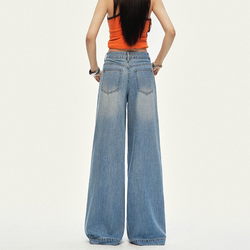 Light Blue Ice Cool Lyocell Cotton Breathable Thin Drape Wide Leg Casual Denim Pants Spring Summer Casual Pants Oversize Denim Trousers