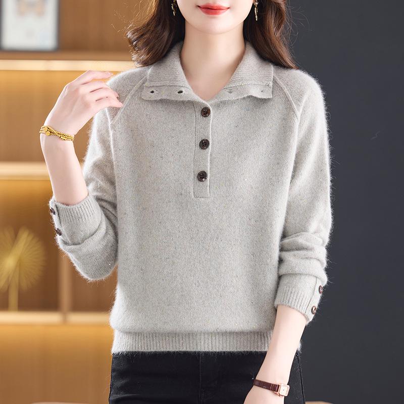 Women's Color-Block High-Neck Cashmere and Wool Sweater with Sequin Details, Tummy-Tucking Design