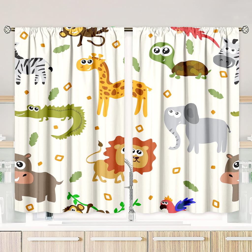 2 Pieces Of Cartoon Dinosaur Printed Curtains, Pole Bag Curtains, 29*64 Inches, Home Decoration, Room Decoration