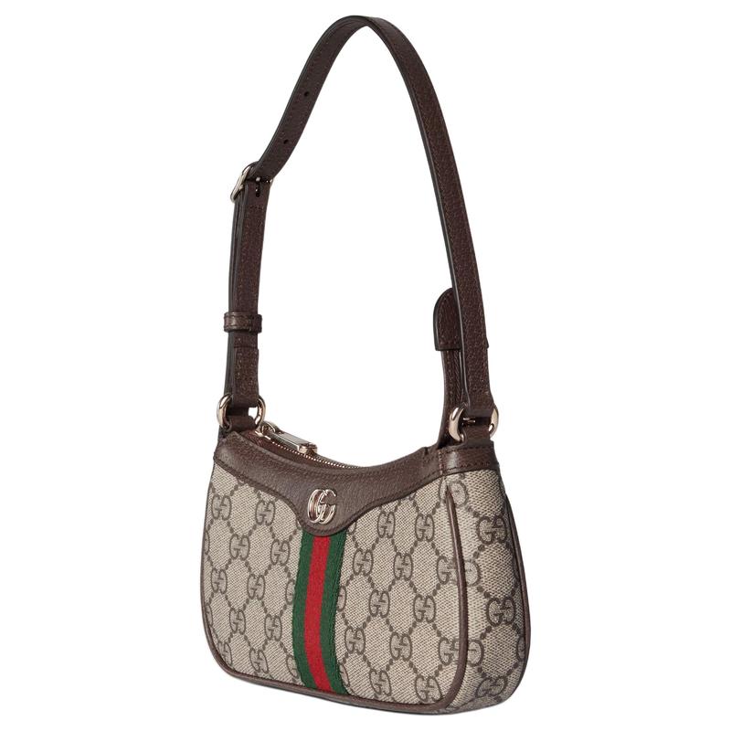 Gucci Ophidia Brand Logo Classic Canvas and Leather Shoulder Bag Mini Women's Beige and Dark Brown
