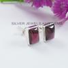 Handmade Rectangle Garnet Stud Earrings: 925 Sterling Silver