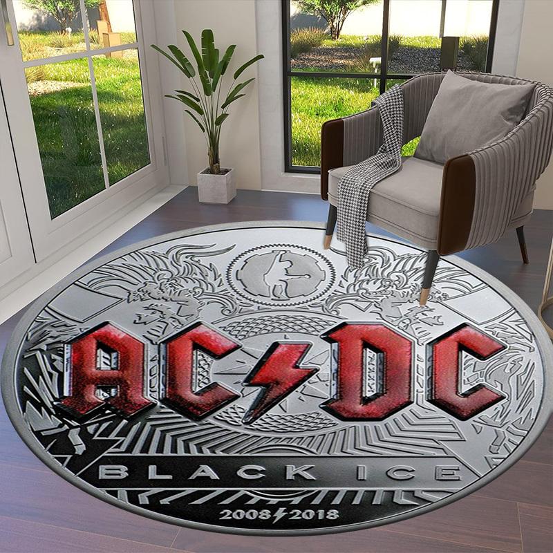 1pc AC/DC Black Ice Commemorative Coin Round carpet, Made of Polyester,Perfect for Decorating Office Chairs, Living Rooms fplt809