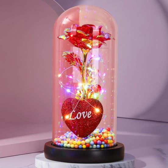 Ewige Rose Geschenk für Frauen Mama Ehefrau Leuchtende Ewige Rose Blume in Glasglocke Romantisches Geschenk für Hochzeiten Valentinstag Jahrestag