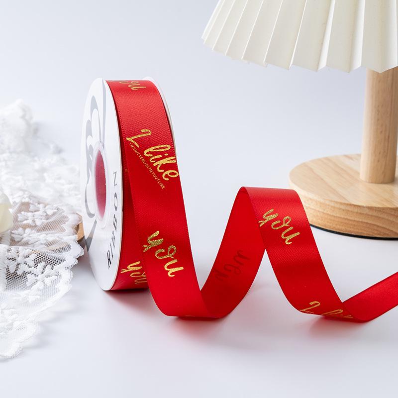 Gold-stamped Polyester Gift Ribbon Bow for Cakes & Floral Packaging