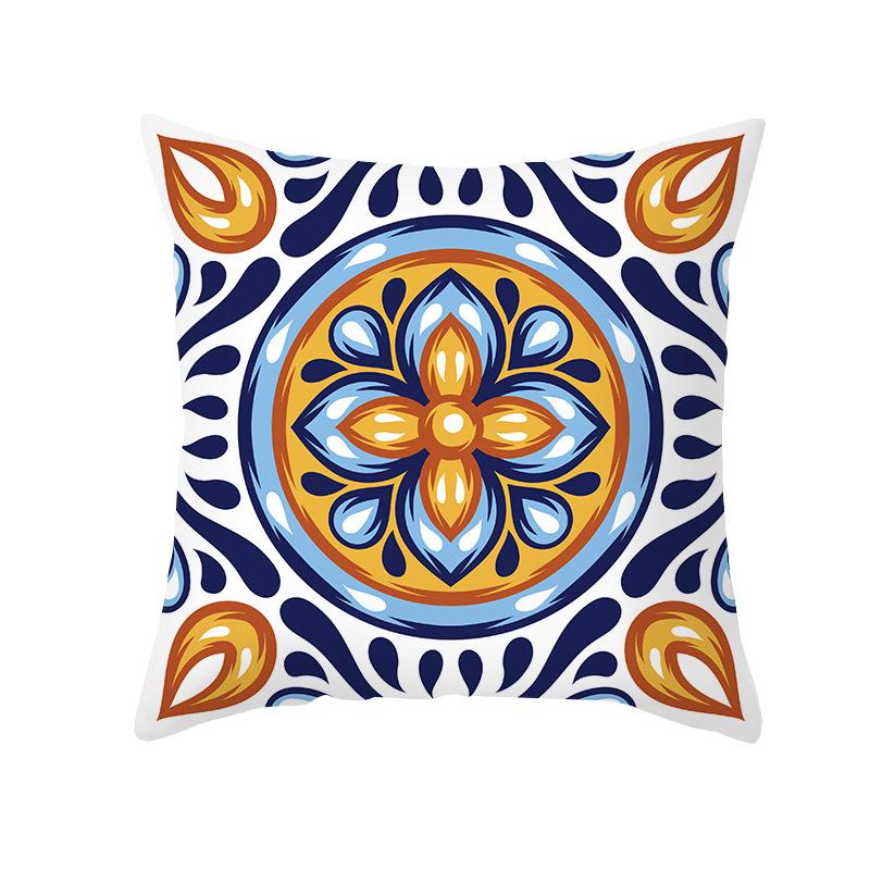 Shopee Printed Throw Pillow Cover Yellow and Blue Geometric Mid-century Retro Abstract Throw Pillow Home Sofa Cushion Cover