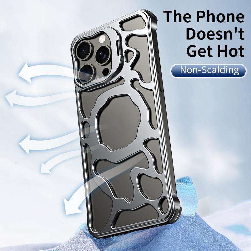 Auspicious Cloud Series For iPhone 13 Magnetic Case Aluminum Alloy Hollow Kickstand Phone Cover