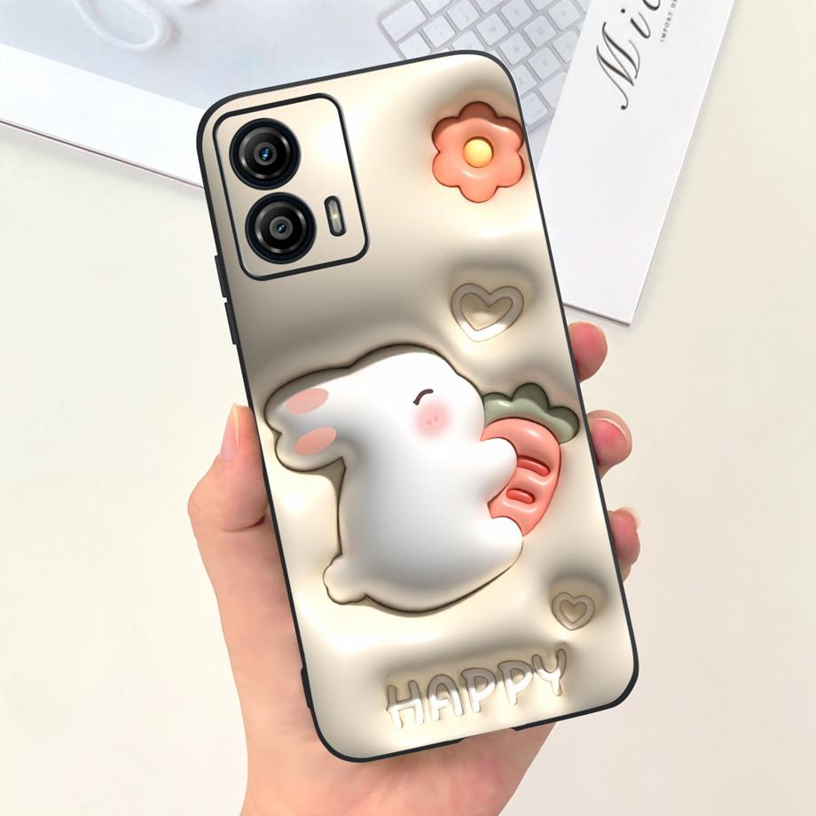 For Motorola Moto G73 5G Phone Case Black Soft Silicone Anti-knock Cover For MotorolaG73 G 73 Capa Panda Rabbit Cat Luxury Capa