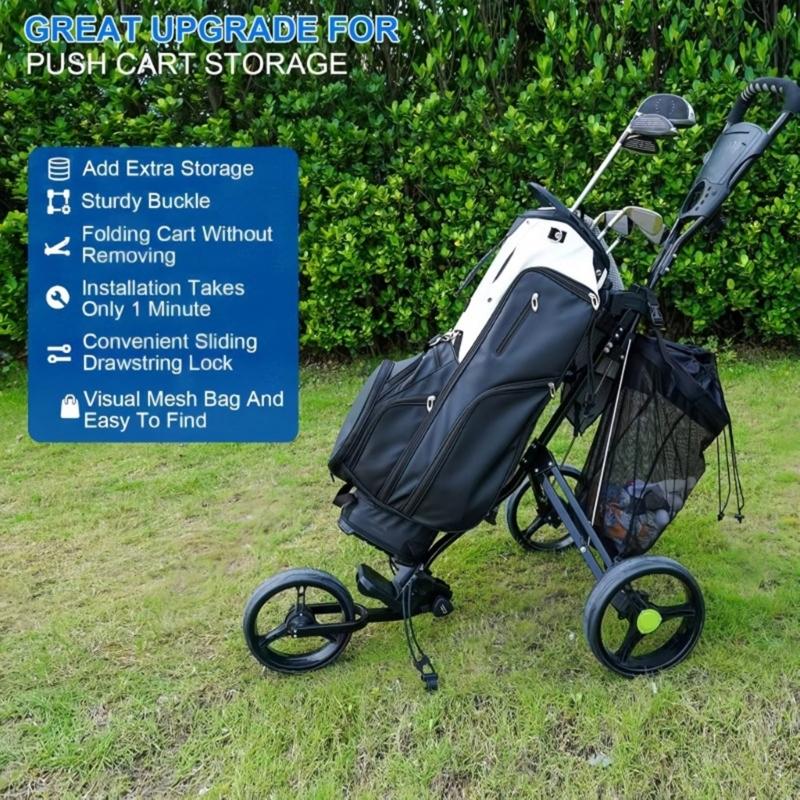 Portable Push Pull Golf Carts Bag Organizer Large Capacity Golf Ball Drawstring Pouch Grocery Shopping Mesh Bag