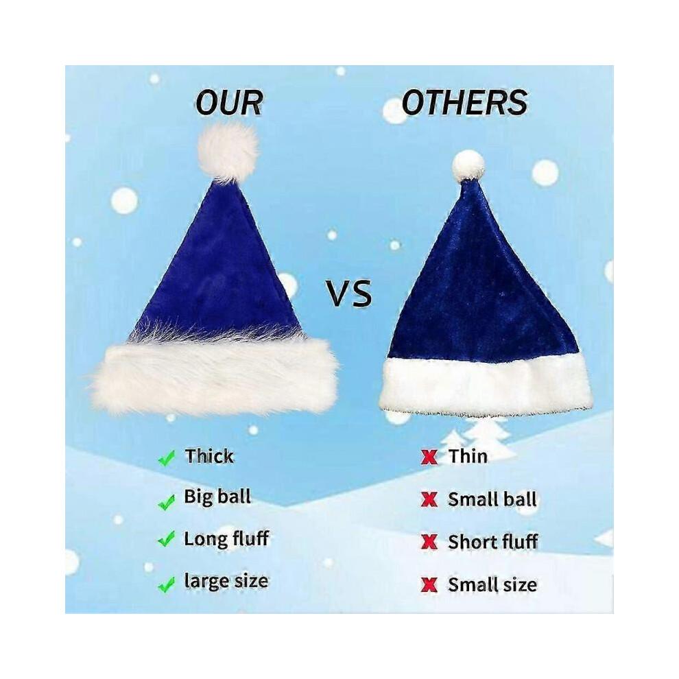 Blue Santa Hat for Adults, Blue Plush Santa Hats Velvet Christmas Hat for Holiday Home Dec