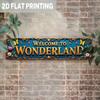 Vintage Welcome to Wonderland Metal Sign Floral Butterfly Design Blue Yellow Romantic Wall Decor for Home