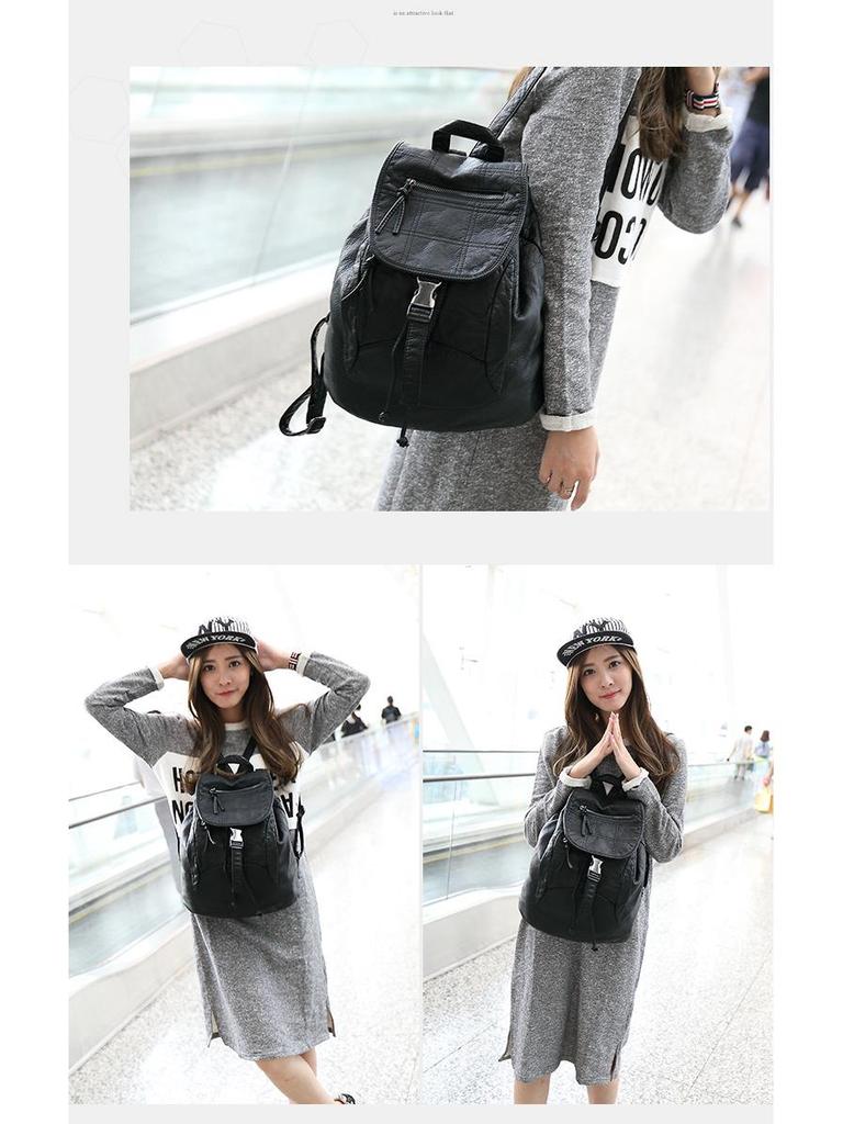 Damenrucksack aus Lammleder im koreanischen Stil mit Stickerei - Modisch & geräumig für Reisen oder die Schule