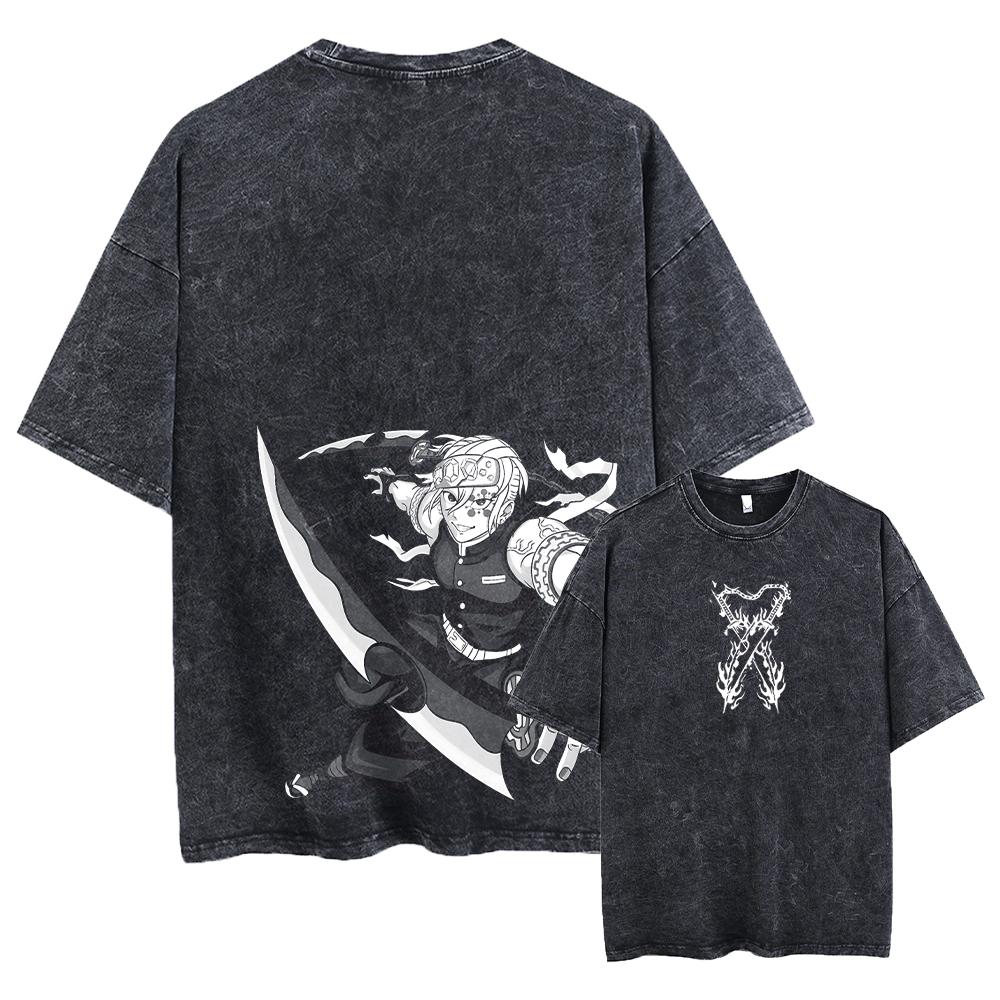 Męski T-shirt Acid Streetwear Oversize z grafiką z japońskiego anime Letni wypłowiały czarny T-shirt Harajuku Bawełniane koszulki Top