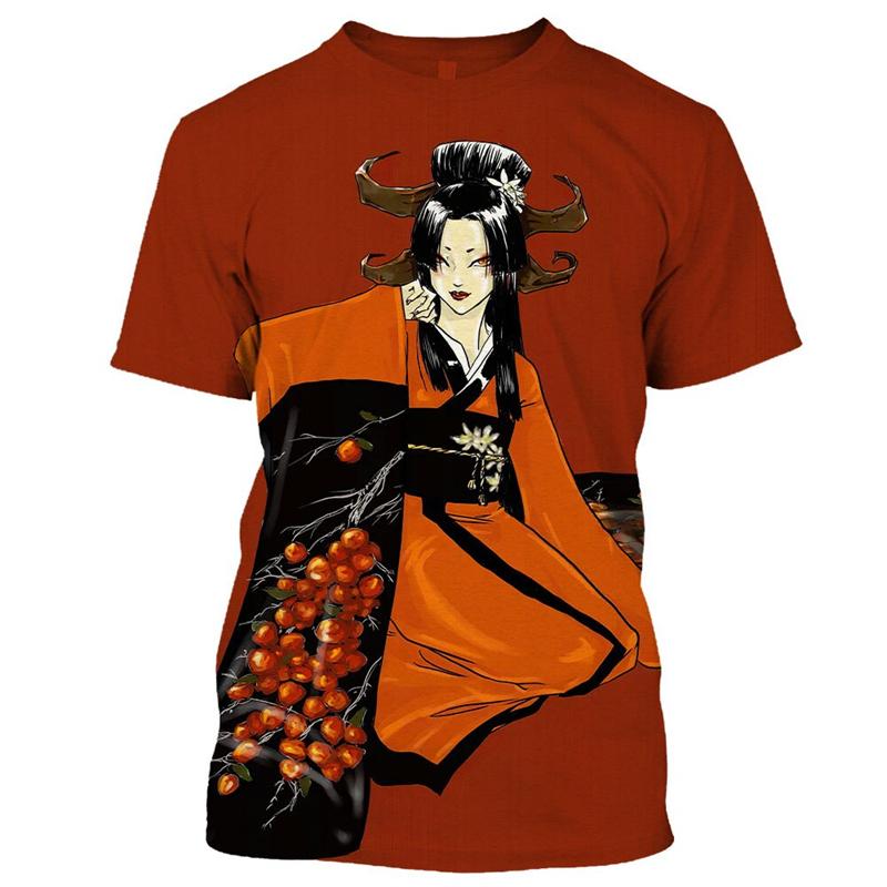 Japan Geisha 3D Print T-shirt Men s Harajuku Street Clothes Short Sleeve T Shirts 3D Print Vintage Trend Unique Design New Tee XXS