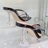 Women Summer 9cm High Heels Slides Mules Lady Transparent Crystal Glitter Slippers Sandals Clear Heels Pvc Sparkly Shoes